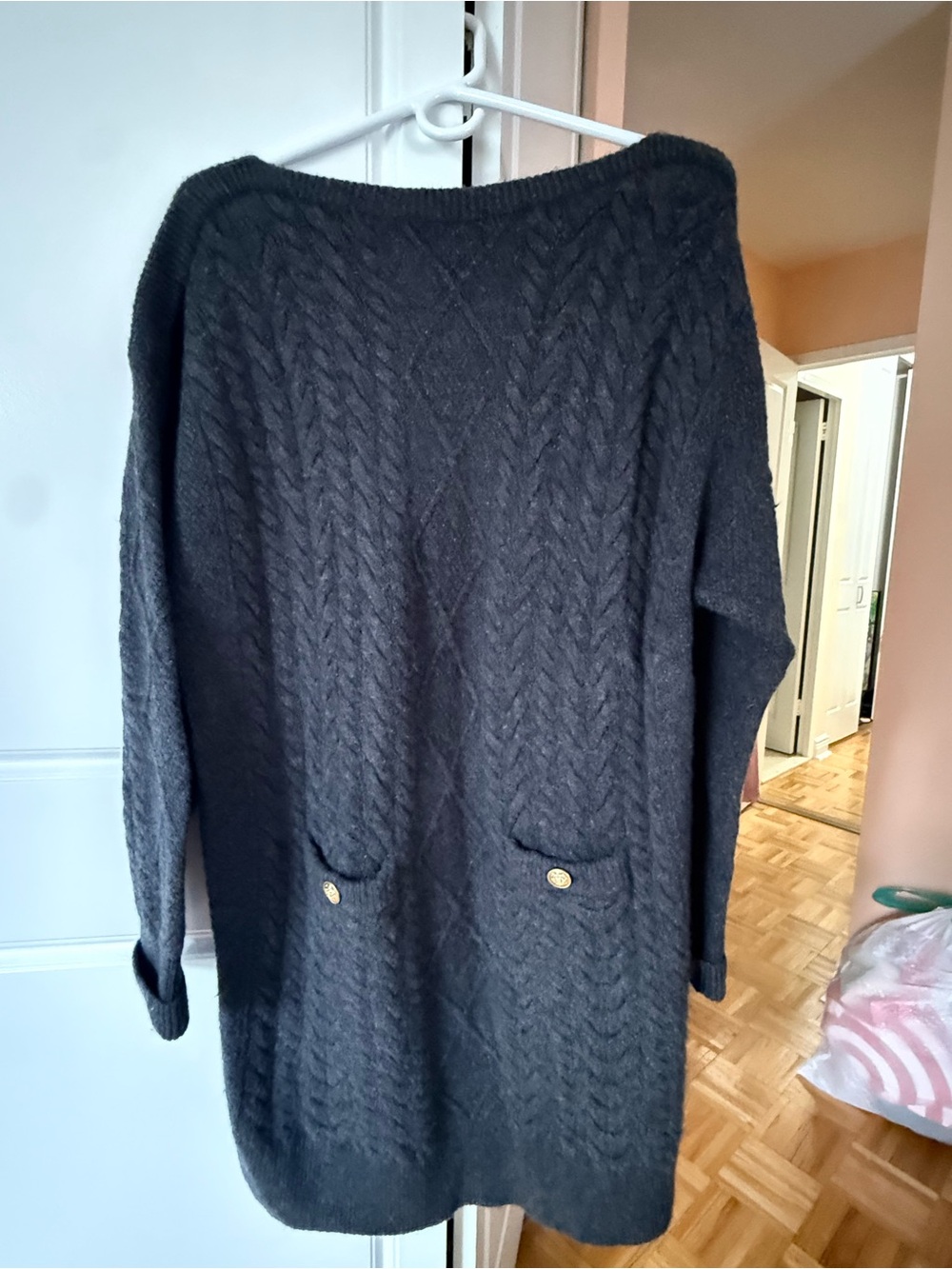 J. Crew Charcoal Cable-Knit Off-the-Shoulder Sweater Dress